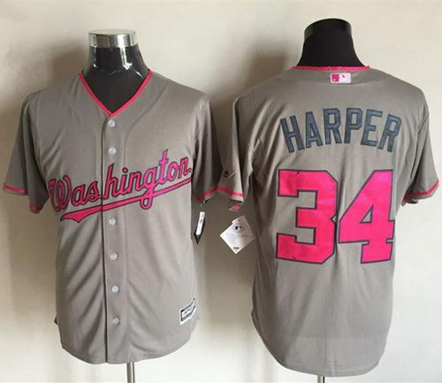 Nationals #34 Bryce Harper Grey New Cool Base Mother's Day Stitched MLB Jersey - Click Image to Close